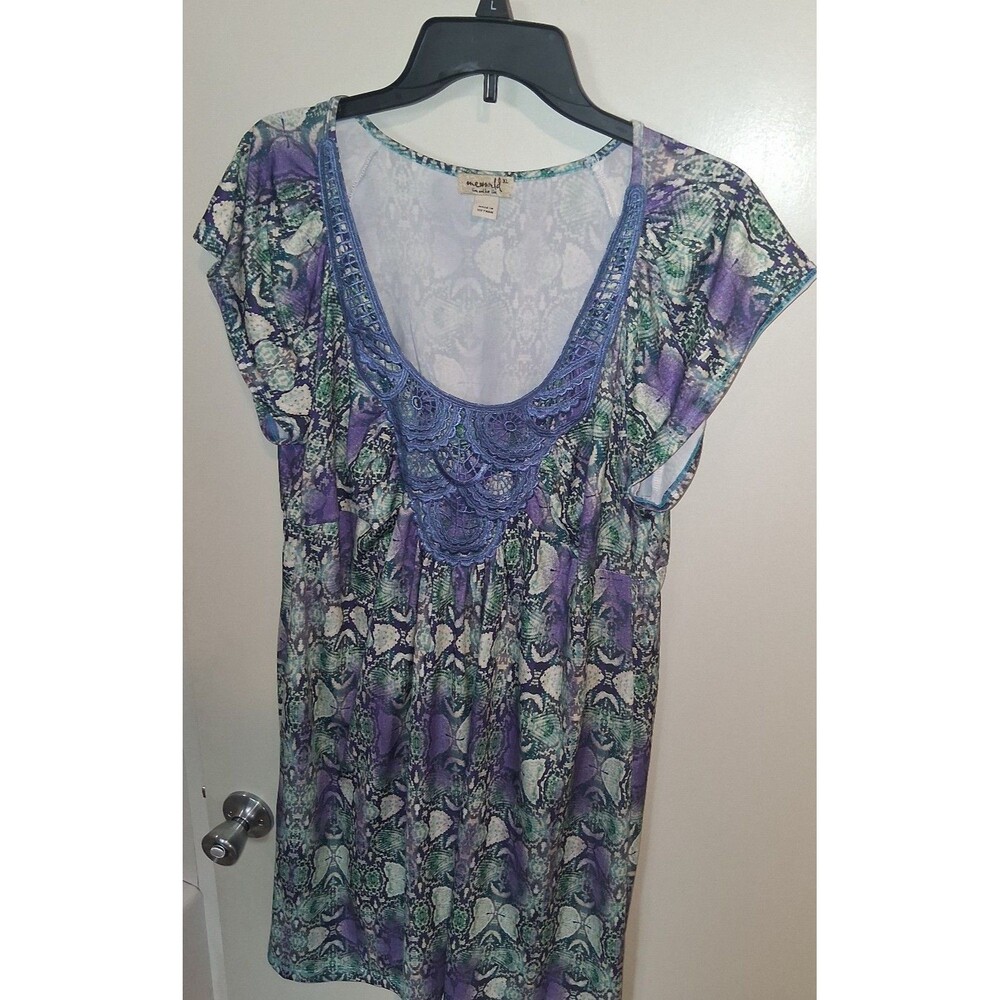 Women's One World Live and Let Live Boho Animal Print & Crochet Dress, XL - Picture 2 of 11